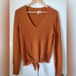 Anthropologie Copper Tie Front Sweater